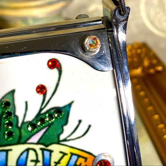 LITTLE EARTH USA PRISTINE Metal Purse Tattoo Art Swarovski Crystals Mini Bag - Picture 6 of 17